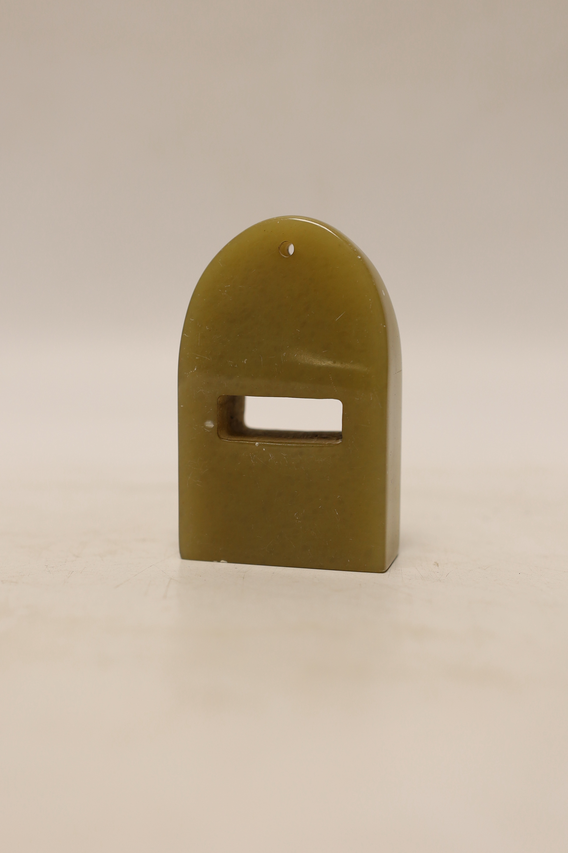 A Chinese jade plaque and a Chinese soapstone seal, 8.5cm
